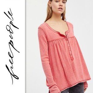 Free People 'We The Free Kai Henley Boho Baby Doll Top Peach-Pink Size Medium